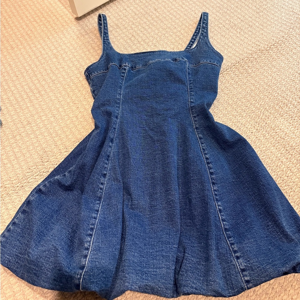 Abercrombie & Fitch Squar Neck Bubble Hem Blue Denim Mini Dress